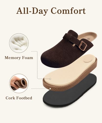 Image of ODOLY Genuine Suede Clogs for Women Men Comfort Cork Footbed Potato Shoes