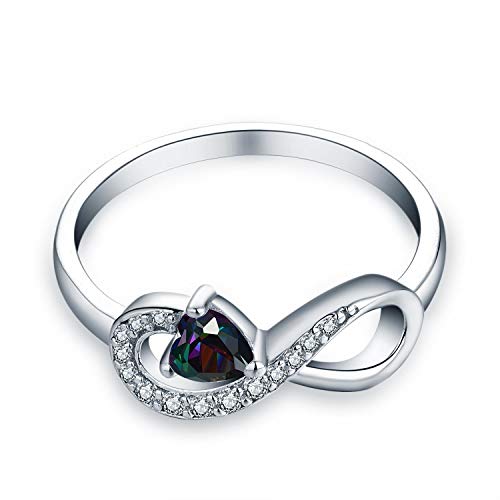 Jo Wisdom Infinity Heart Promise Rings For Her Sterling Silver Friendship Ring Mysitc Rainbow Topaz Birthstone Ring Size 10 #TOP1