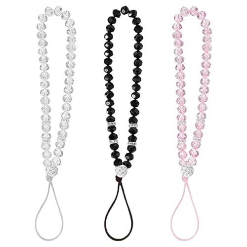 Zernavith 3Pcs Phone Wrist Straps Crystal Beads Wrist Straps Wrist Strap Phones Charm Strap Crystal Beads Phone Charms Hanging String Anti-Lost Keychain for Girls Ladies Women