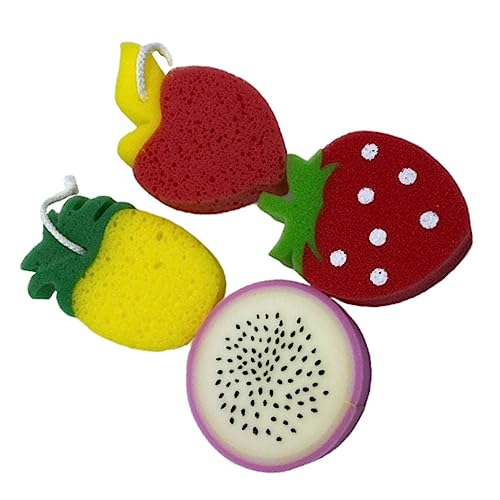 BIUDECO 4 piezas Esponjas de Baño para Forma de Frutas de Unidades Esponjas Jabonosas Suaves y Masajeadoras para Sensible para Bebés y Niñas