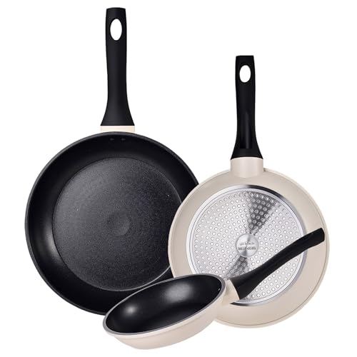 Set de Cocina de 3 piezas: Juego de 3 Sartenes Ø20Ø24Ø28cm en Aluminio forjado de color blanco, Aptas para inducción y antiadherente EXPERT NERJA San Ignacio