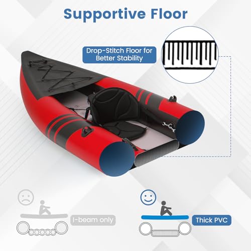 S AFSTAR Inflatable Kayak, 2 Person Canoe with 507 lbs Capacity, Drop-Stitch Floor, All Accessories & Carry Bag, 12.5 ft Large Sit in Tandem Kayak for Fishing, Camping & Exploring for Adults