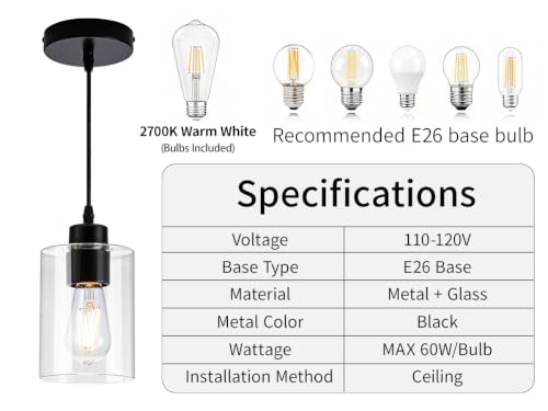 Image of MAYNA 2 Pack Black Pendant Lights Kitchen Island,Glass Pendant Lighting