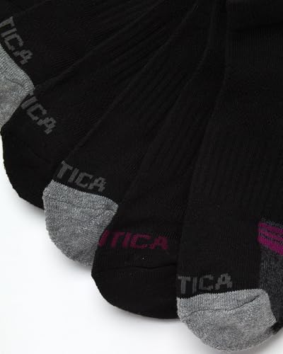 Nautica Meias femininas – Meias atléticas acolchoadas de corte baixo (pacote com 12), Preto/rosa, 4-