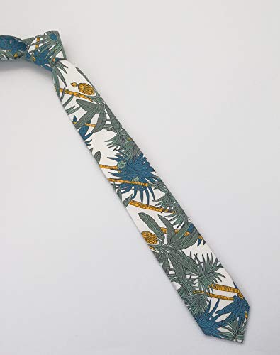Image of Men's Skinny Tie Floral Cotton Necktie and Tie Bar Clip Sets, Great for Weddings,Groom,Groomsmen