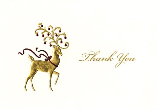 Caspari Embossed Reindeer Designed Thank You Notecards with Envelopes Cellopack