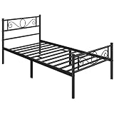 Yaheetech Cama Hierro para colchón de 90 x 200 cm Cama Metálica Cama Individual Industrial Estructura Metal Negro