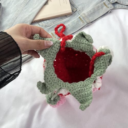 Image of Handmade Knitted Shoulder Bag Crochet Strawberry Purse for Women
