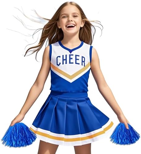 Cheerleader Costume for Girls Blue Cheerleading Outfit for Kids Cheer Up  Party Halloween Cosplay Birthday Gifts