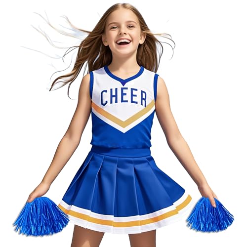 Gigoitly Cheerleader Costume for Girls Blue Cheerleading Outfit for Kids Cheer Up Party Halloween Cosplay Birthday Gifts