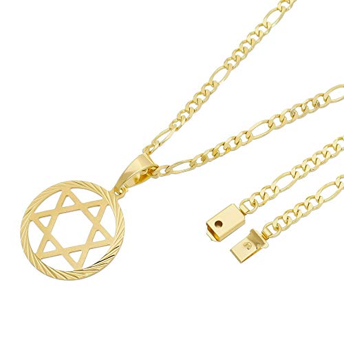 Pingente Estrela de Davi Com Corrente Italiana Fígaro Gaveta Folheado a Ouro 18k