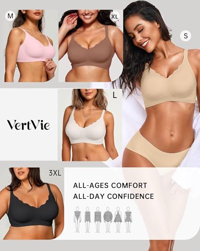 Image of Vertvie Women Seamless Jelly Bras No Underwire Supportive Wireless Push Up Full Coverage Bralette Comfy Scalloped T-Shirt Bra