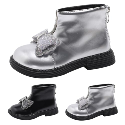 Cute Bowknot Glitter Short Boots for Girls Kids Low Heel Dress Booties Winter Sparkly 6 Toddler Girls Boots2
