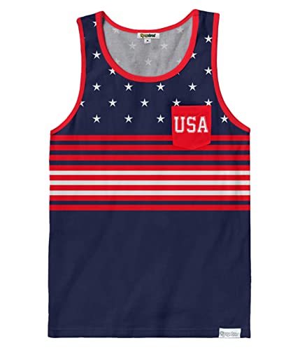 Tipsy Elves 4th of July Tank Tops Mens USA Sleeveless Shirts Retro Patriotic American Flag Tanks for Men - Summer Memorial Day Fourth of July Shirt - Navy USA All Day Tank Top Size Large Size