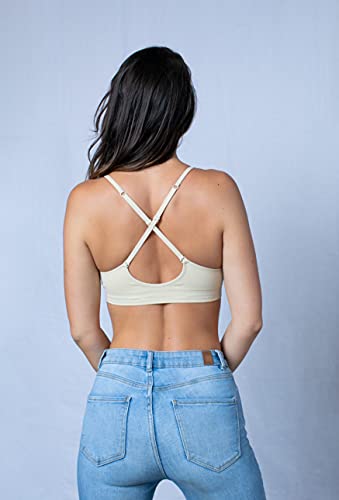 Image of Blue 55 Women's Bralette Wireless Padded Bra Top Sexy Everyday Basic Deep V-Neck