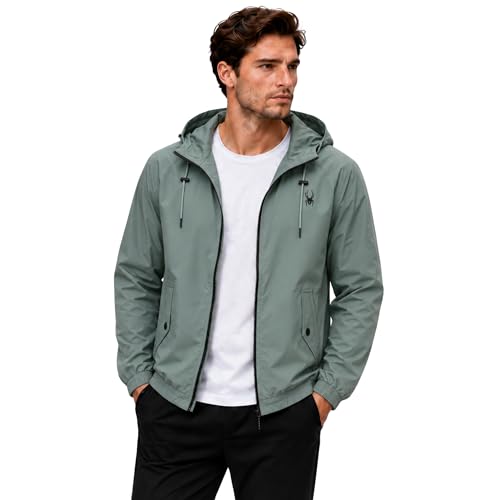 Image of Spyder Mens Windbreaker Jacket - Hooded Lightweight Breathable Hiking