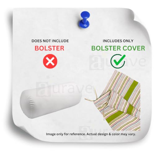 Image of AURAVE Woven Cotton 144 TC Bolster Cover with Drawstring Closure, Set of 2, Soft Breathable Durable Machine Washable for Sofa Bed & Home Decor, 15 inchx30 inch, Green | Cover Only