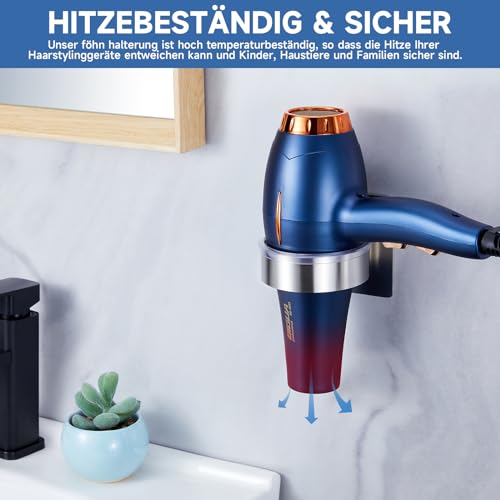 YYBO Fönhalter Ohne Bohren, Föhn Halterung, Fönhalterung Föhnhalter Wand, Haartrockner Halterung Föhn Aufbewahrung, Selbstklebend Haartrocknerhalter für Bad Barbershop Hotel (Packung mit 2) 6