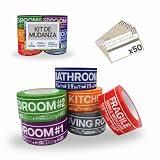 ayurvana Kit Mudanza 6 Cintas de Colores Extra Anchas 54mm x 100m + 50 Etiquetas – Sistema de Organización para Cajas por Habitaciones – Precinto Fuerte Adhesivo – Pack Embalaje Profesional