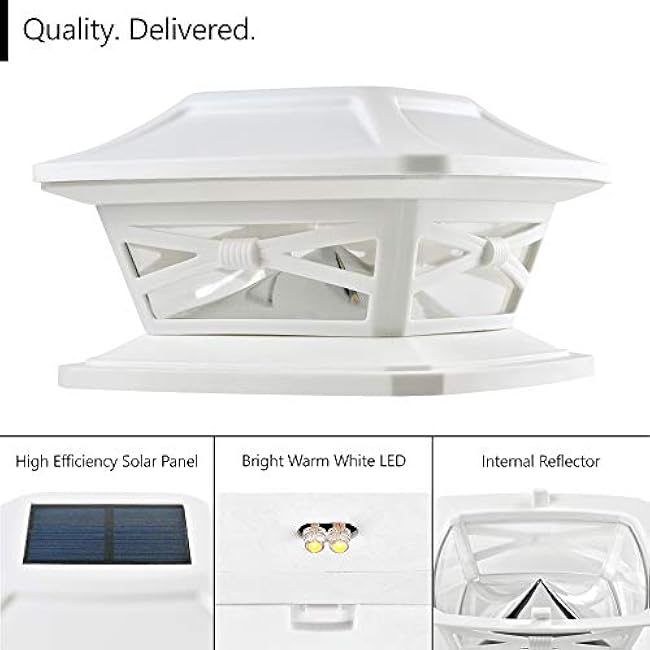 Davinci Lighting Flexfit Solar Outdoor Post Cap Lights - Includes Bases for 4x4 5x5 6x6 Wooden Posts - Bright LED Light - Pearl White (2 Pack)