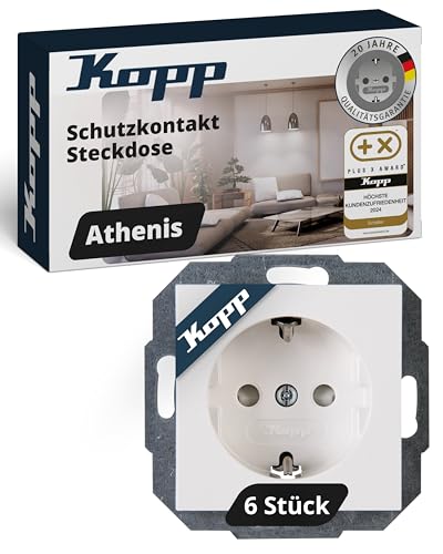 Kopp ATHENIS Schutzkontaktsteckdose in Rein-Weiß - 6 Stück - 1-fach Einbausteckdose mit erhöhtem Berührungsschutz - IP20 Unterputz-Steckdose mit Schutzkontakt - Steckdosen-Unterputz 16A / 250V~