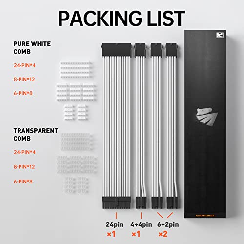Asiahorse 18Awg Psu Cable Extension Sleeved Custom Mod Gpu Pc Audio Video Power Supply Soft Braided Cables With Two Color Comb Kit 24P/8P To 6+2P/ 8P To 4+4P 30Cm #TOP1