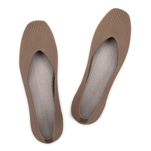 Image of Frank Mully Womens Casual Flat Shoes Square Toe Shoes Knitted Work Flat Comfort Dressy Flat Shoes for Daily Washable