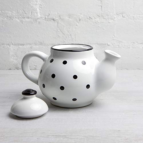 City to Cottage® Tetera de Cerámica con Diseño de Lunares en Blanco y Negro Hecha a Mano para dos. - Imagen 7