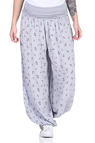 Preisvergleich Produktbild ZARMEXX Damen Haremshose Pumphose Aladinhose Pluderhose Yoga Freizeithose Sommerhose (hellgra-Anker, 36-42)