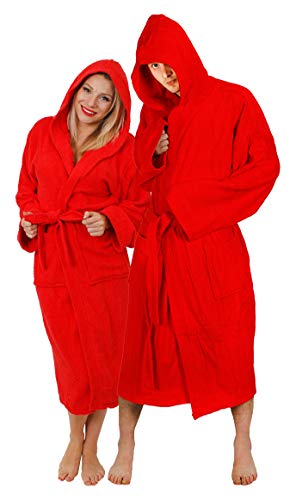 ILOVEFANCYDRESS Red Hooded Mens & Womens Bathrobe Gift Wrapped Towelling Robe - 100% Cotton Towel Towelling Gown (4x-Large/5x-Large)