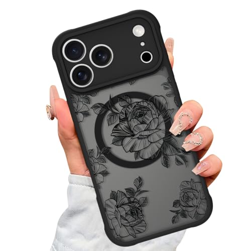 AIGOMARA Case for iPhone 18 Pro Max [Compatible with MagSafe] Black Flower
