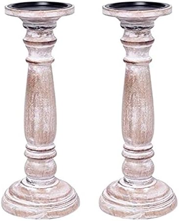 Hosley Juego de 2 portavelas de madera de granja con acabado envejecido, 12 pulgadas de alto. Regalo ideal para bodas, fiestas, hogar, spa, reiki,