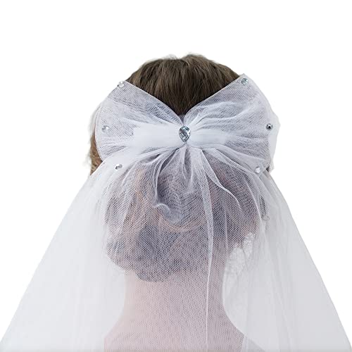 Girls First Communion Veil with Bow Holy White Rhinestone Lace Bow Communion Headband Vail Flower Girl Bow Wedding Kids Veils4