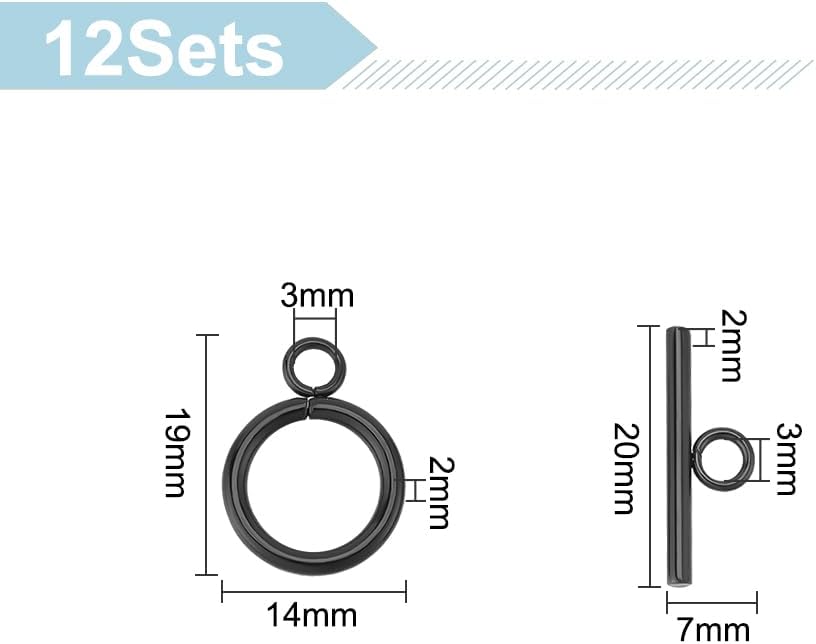 UNICRAFTALE 12 Sets Stainless Steel Toggle Clasps - Round IQ T-bar Closure for Necklace, Bracelet - Black Jewelry Connectors End Clasps for DIY Jewelry Making