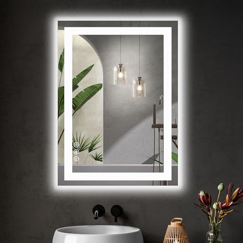 Sweetcrispy 24'x 32' Rectangle LED Bathroom Mirror,Front Light and Backlit, Adjustable Lights and Smart Memory Functionr - Enhanced Anti-Fog Feature, Pure White