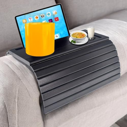 Tribal Club Bamboo Couch Arm Tray Table Clip-On Foldable Sofa Armrest Tray for Drinks, Snacks - Anti-Slip Design for Wide Couches and Small Spaces