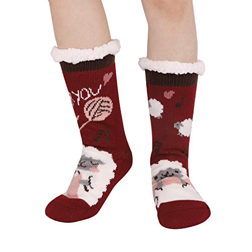Winter Warm Thick Fleece lined Home Slipper Socks Fuzzy Non-Skid Funny Fluffy Chirstmas Socks Xmas Holiday Stockings Winter Socks with Grippers Cold Weather Accessories Gift Sheep Blue