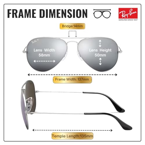 Image of Ray-Ban RB3025 AVIATOR MIRROR Pilot Shaped Sunglasses for Men & Women with Official RAYBAN Eyewear Kit