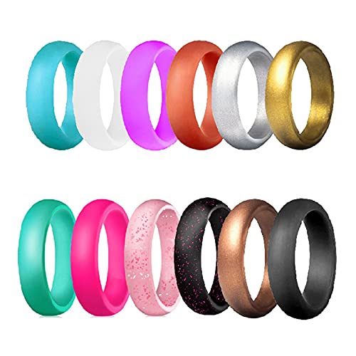 CQHUI 5.7mm Silikonringe für Frauen Hochzeit Gummibänder Hypoallergens Flexibler Silikon-Fingerring (Main Stone Color : 12pcs, Ring Size : 9) Cover