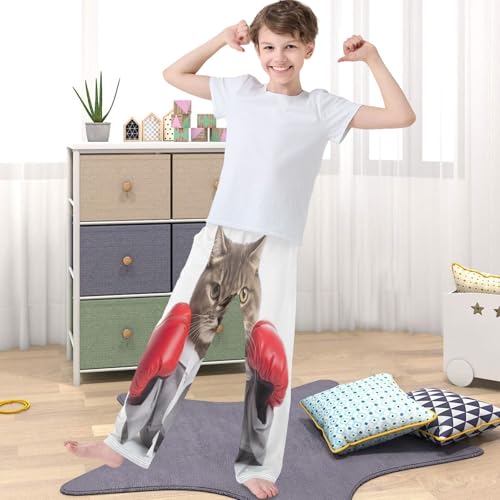 Boy's Pants Funny Animal Cat Boxer Jogger Pants Elastic Waist Long Bottoms Trousers with Pockets 6-14 Years4