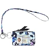 DONGGANGAJI Women's Wallet and Lanyard Set,Zip Id Case and Lanyard (Plum Pansies)