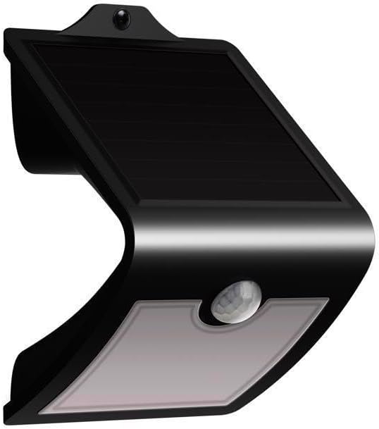 Pahareup-hareup view tina Feit Electric Solar Security Light nunjukkeun sensor gerak sareng panel LED.