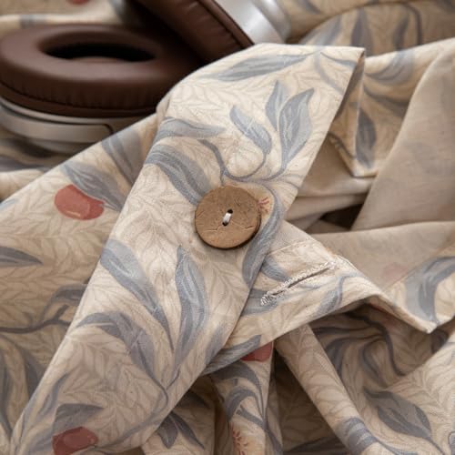 mixinni Cotton Linen Floral Duvet Cover Set King Size – Vintage Botanical Print Bedding with Wooden Button Closure, Soft Breathable Cotton Linen Blend Comforter Cover, Rustic Farmhouse Bedding 3pcs by mixinni - Used condition - Image 9