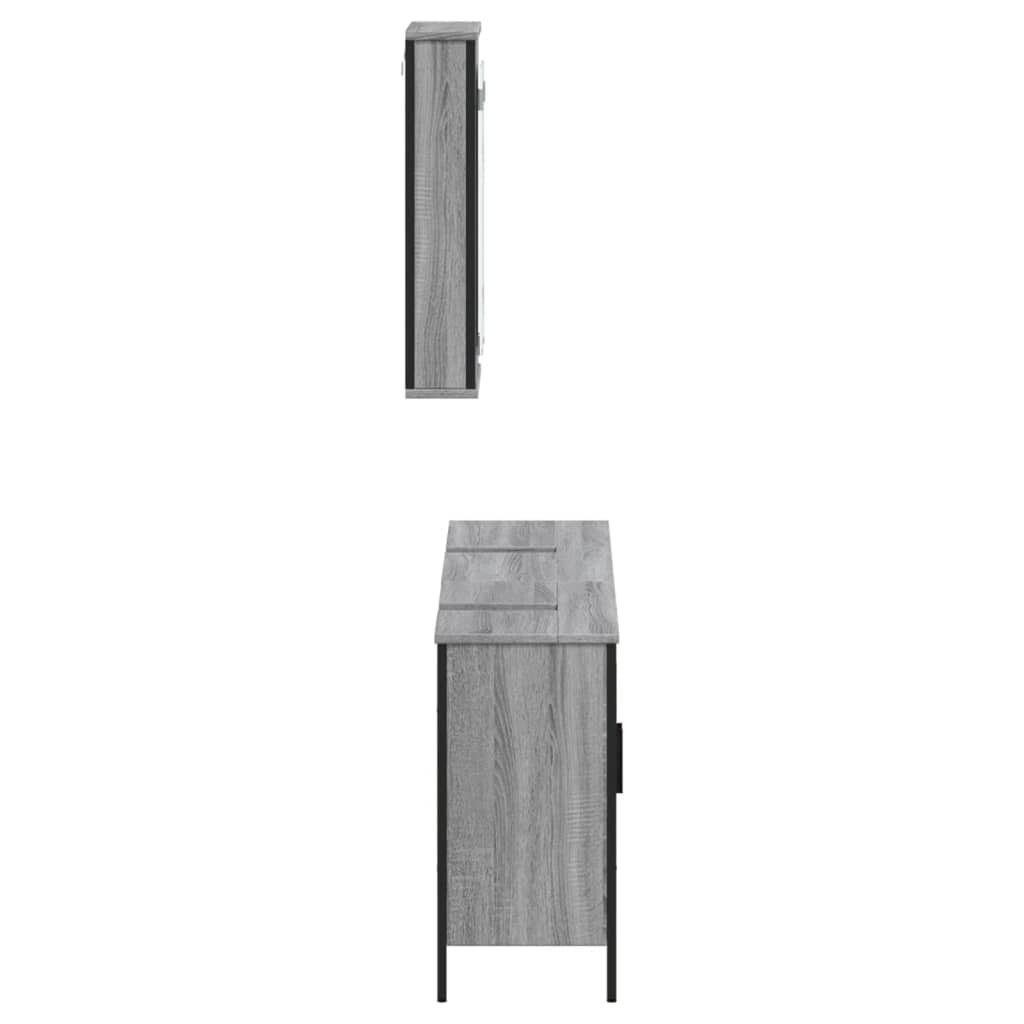 SYDE Set Muebles de Baño 3 Pzas Madera Gris Sonoma | Con Espejo, Montaje en Pared, Resistente a Humedad, Amplio Almacenaje
