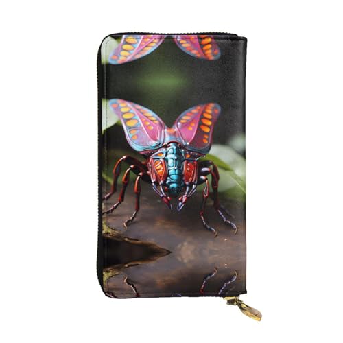 Leather Wallet 7.48 x 4.13 in - Stylish and Durable Wallet for Women with Multiple Compartments and Zipper Design Strange Insects Pattern