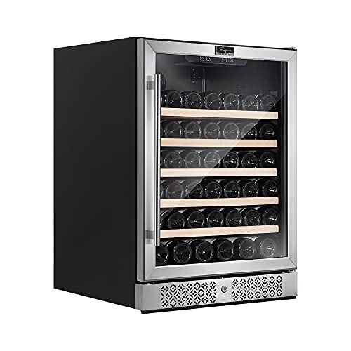 Empava 24-Inch Single Zone Wine Cooler Refrigerator – Stainless Steel, Glass Door, 52-Bottle Capacity – Versatile Built-In or Freestanding Compressor Wine Chiller