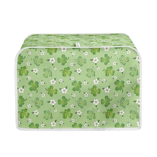 Image of Talayituse Green Shamrock Flower Print Toaster Cover 4 Slice Wide Slot, Lightweight Dust Protection Washable Appliance Bag for Bread Maker, St. Patrick's Day Decoration, Pink