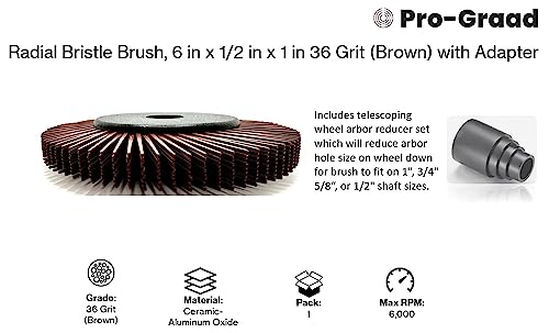 Image of Radial Bristle Brush, 6 in x 1 /2 in x 1 in 36 Grit (Brown) with Adapter (Pack of 1)