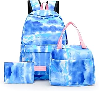 School Bag Sets for Girls, 3 In 1 Children Backpacks Lightweight Colorful Rucksack, Tie Dye Schoolbag With Lunch Bag And Wallet for Primary Secondary Middle School Teen Girls