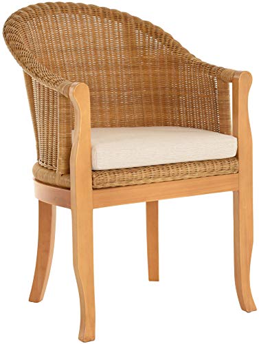 korb.outlet Rattan-Sessel mit Holzbeinen, Sessel aus echtem Rattan - Rattanstuhl Club (Honig - Dunkel, mit Polster)